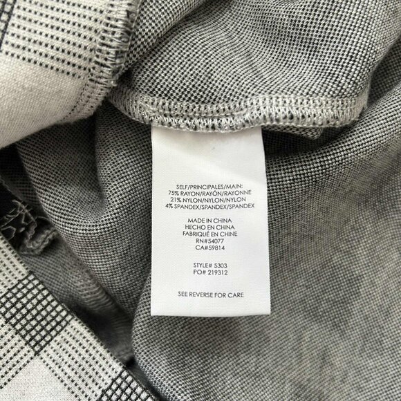 CAbi 5303 Valentina Ponte Knit Skirt Gray Plaid, Faux Wrap, Slit, Size 10 - Picture 4 of 7